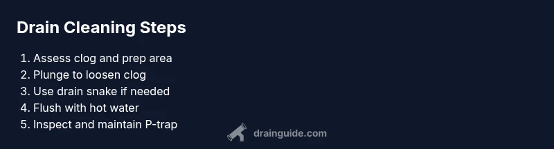 Infographic showing a four-step drain cleaning process from assessment to maintenance