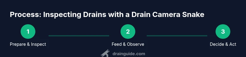 Infographic showing a 3-step process for using a drain camera snake