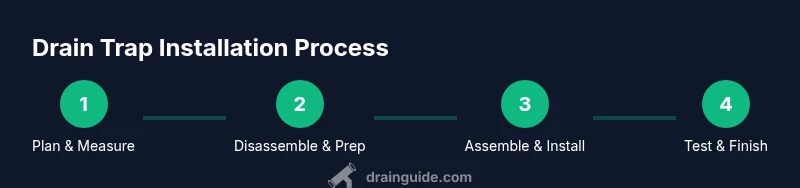 Process diagram showing drain trap installation steps