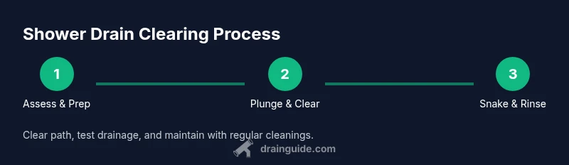 Process diagram showing steps to unclog a shower drain
