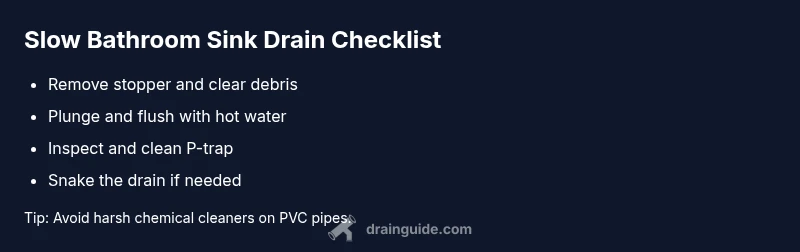 Checklist infographic for fixing a slow bathroom sink drain