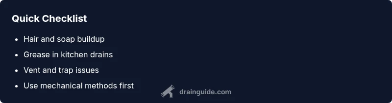 Checklist infographic showing steps to unclog drains