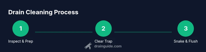 Illustration of a step-by-step drain cleaning process