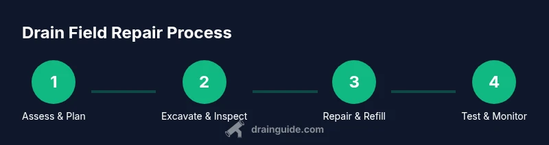 Process diagram showing four steps for septic drain field repair