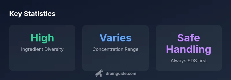 Infographic showing common ingredients and safety notes for drain cleaners
