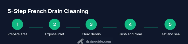 Tailwind infographic showing a 5-step process for cleaning a French drain