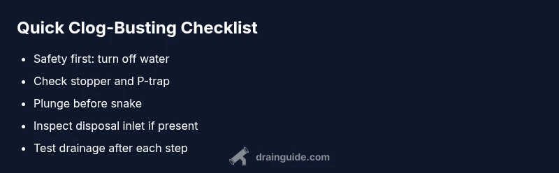 Checklist infographic for fixing kitchen sink drain