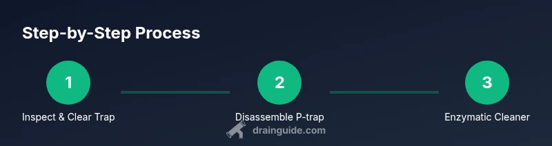 Infographic showing a three-step process to clean drain flies