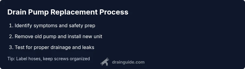 Process infographic showing drain pump replacement steps