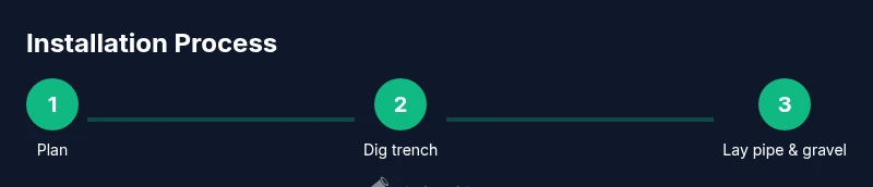 Process infographic showing steps to install a french drain with a retaining wall