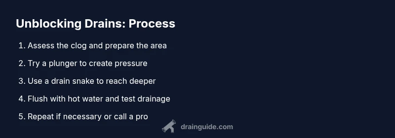 Process diagram showing steps to unblock drains