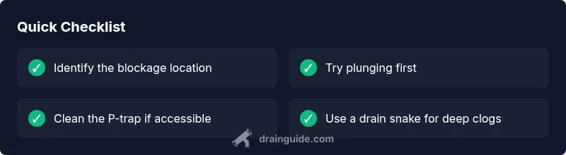 Checklist infographic for unclogging a bathroom drain