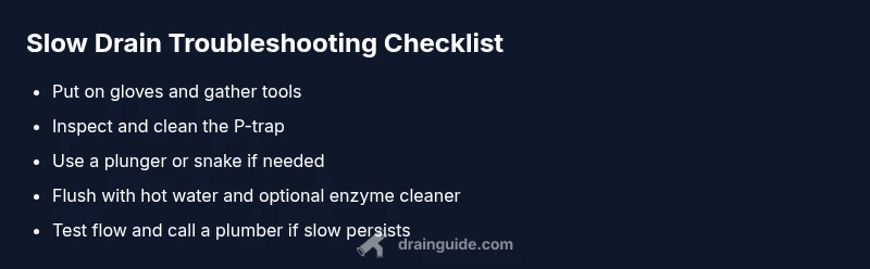 Checklist infographic for slow drain troubleshooting