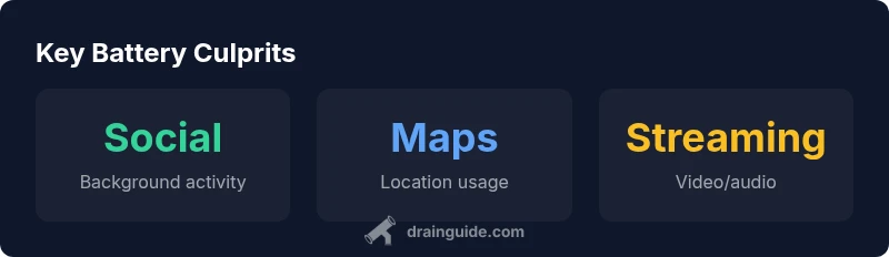 Infographic showing top iPhone battery culprits by category