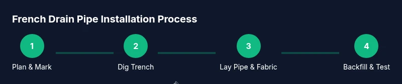 Process diagram of French drain pipe installation