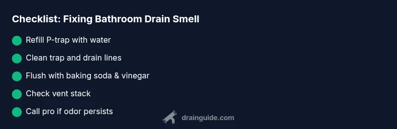 Infographic showing causes and fixes for bathroom drain smells