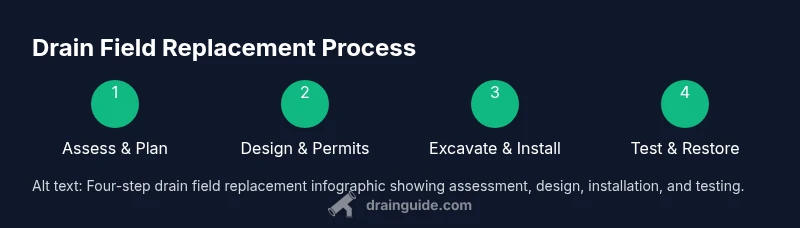 Infographic showing four-step drain field replacement process